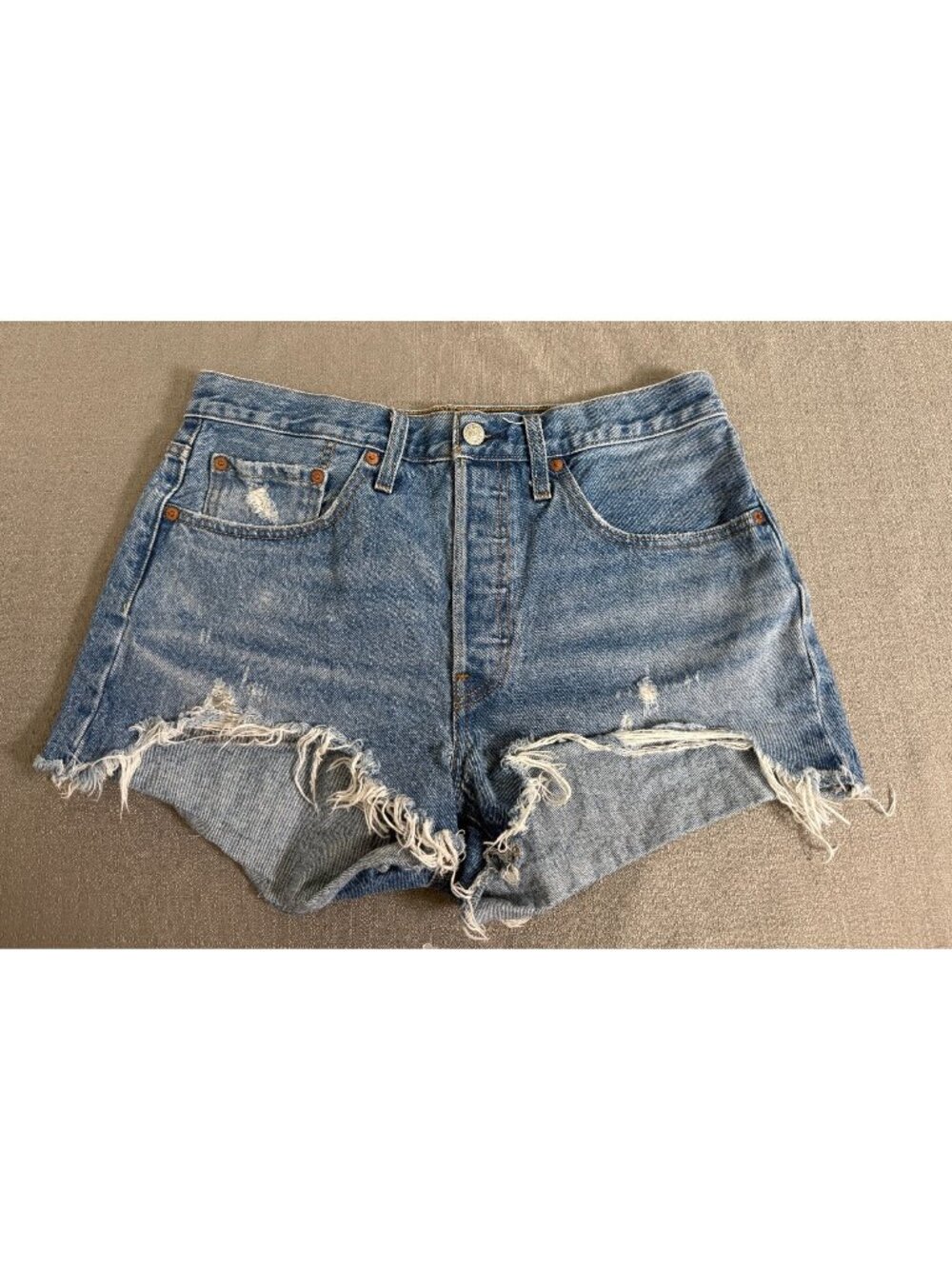 Levis 501 High-Waisted Distressed Denim Shorts Button Fly - Womens Medium